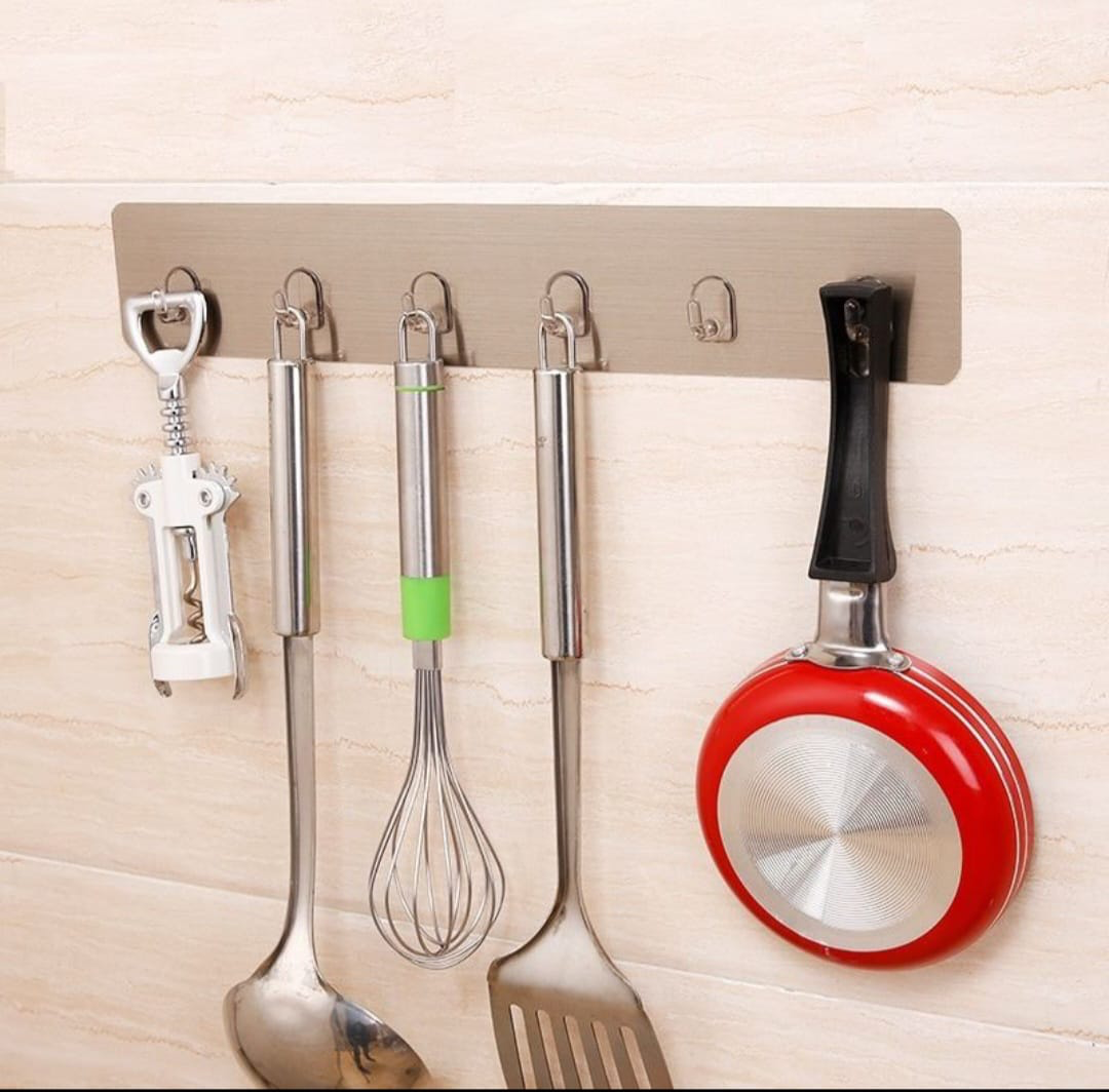 Stainless Steel Kitchen Utensil Wall Rack with Hooks